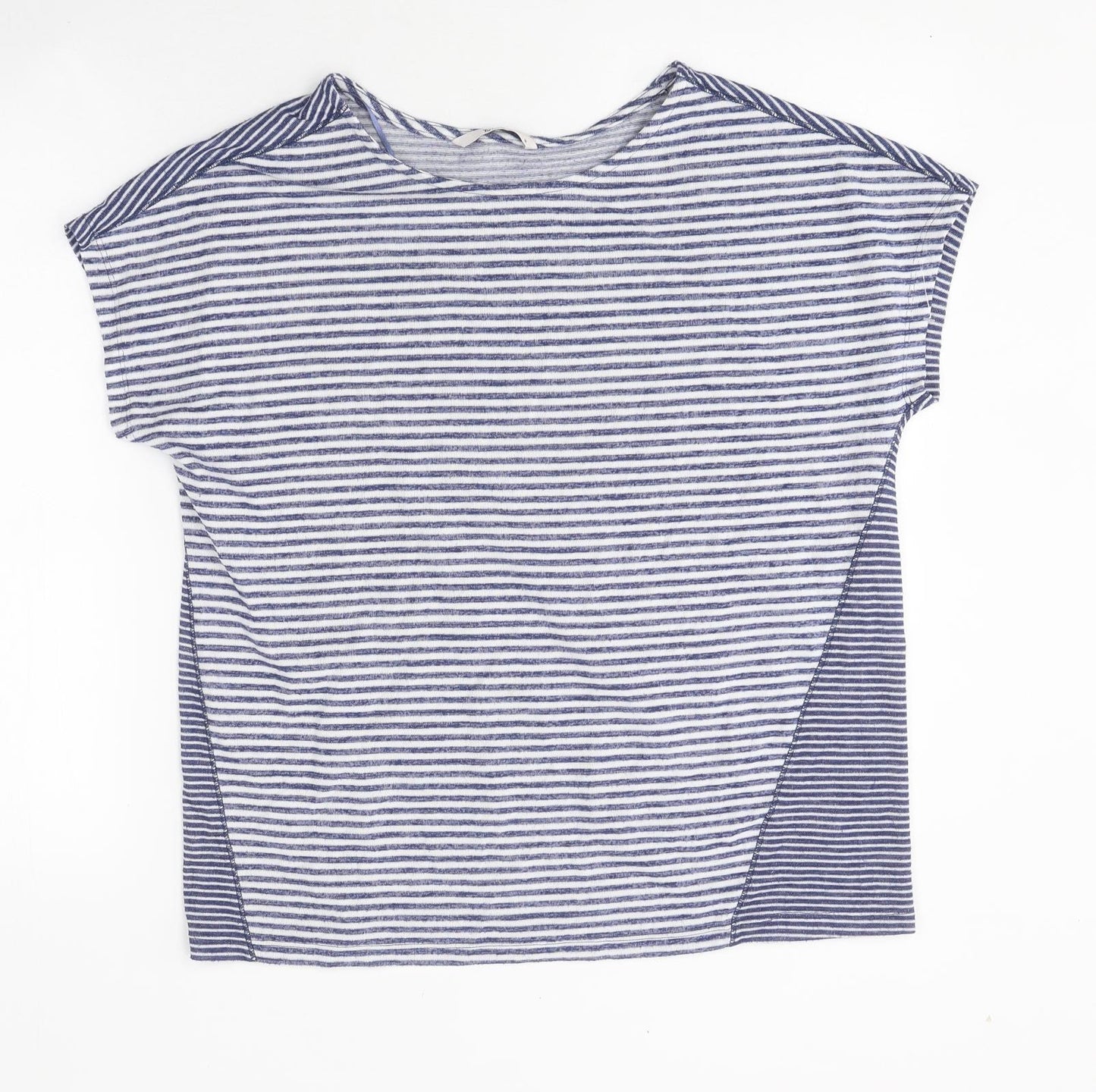 TU Womens Blue Striped Polyester Jersey T-Shirt Size 14 Round Neck