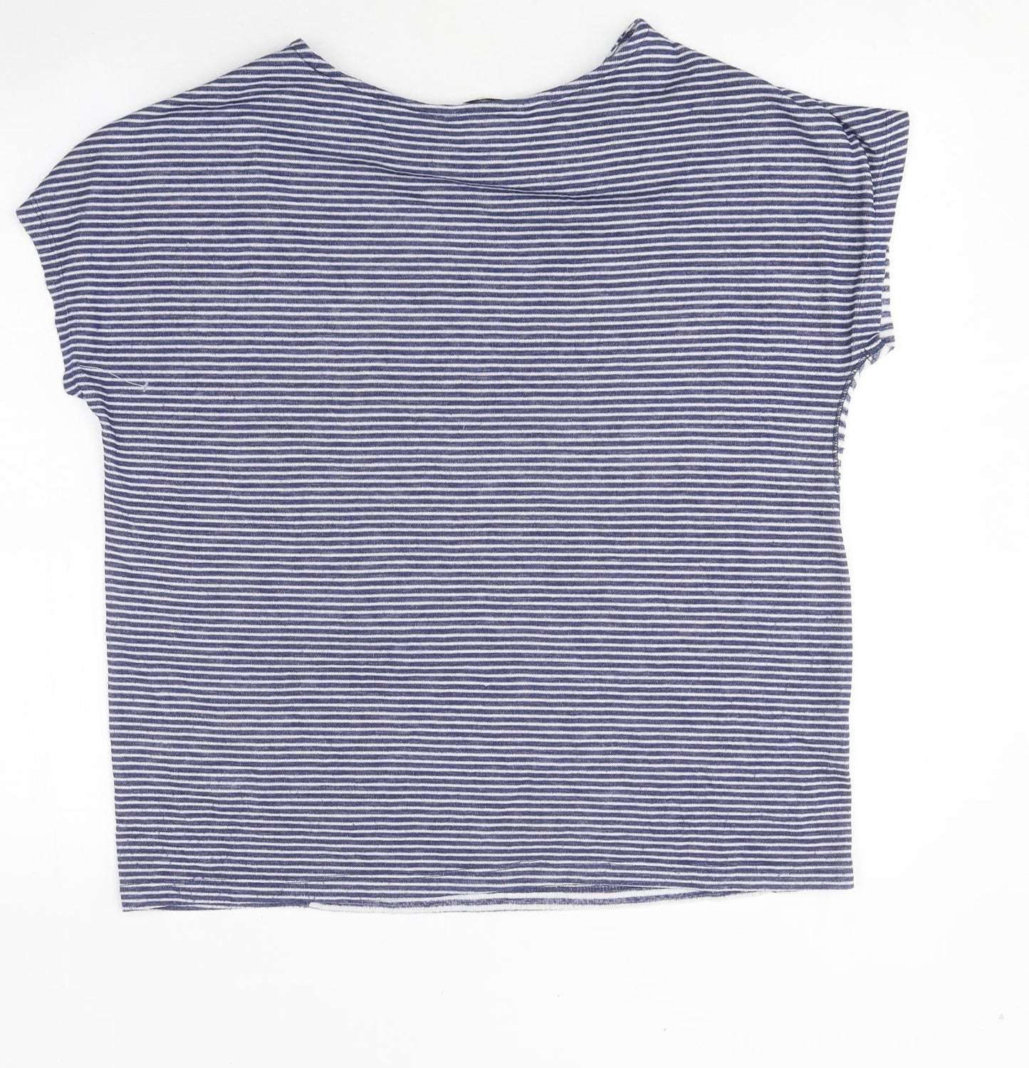 TU Womens Blue Striped Polyester Jersey T-Shirt Size 14 Round Neck