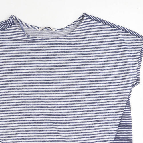 TU Womens Blue Striped Polyester Jersey T-Shirt Size 14 Round Neck