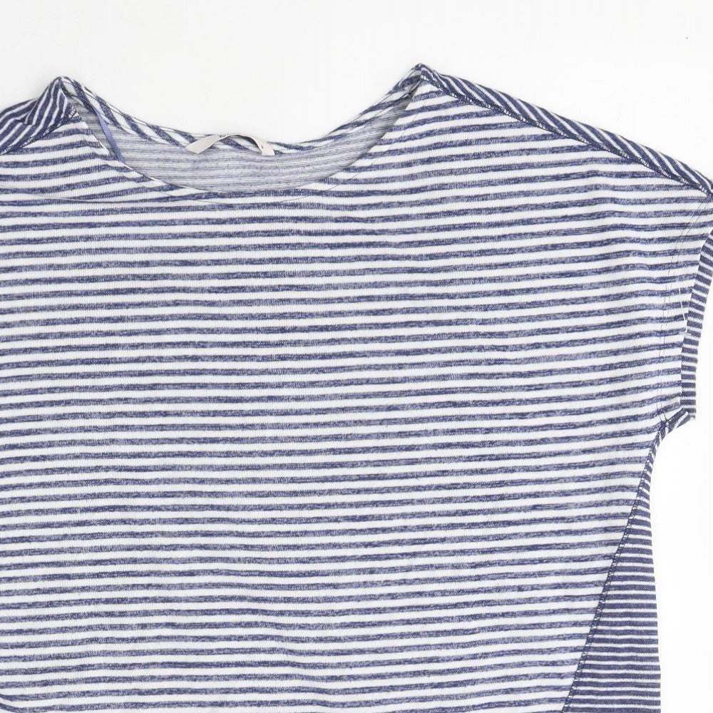 TU Womens Blue Striped Polyester Jersey T-Shirt Size 14 Round Neck