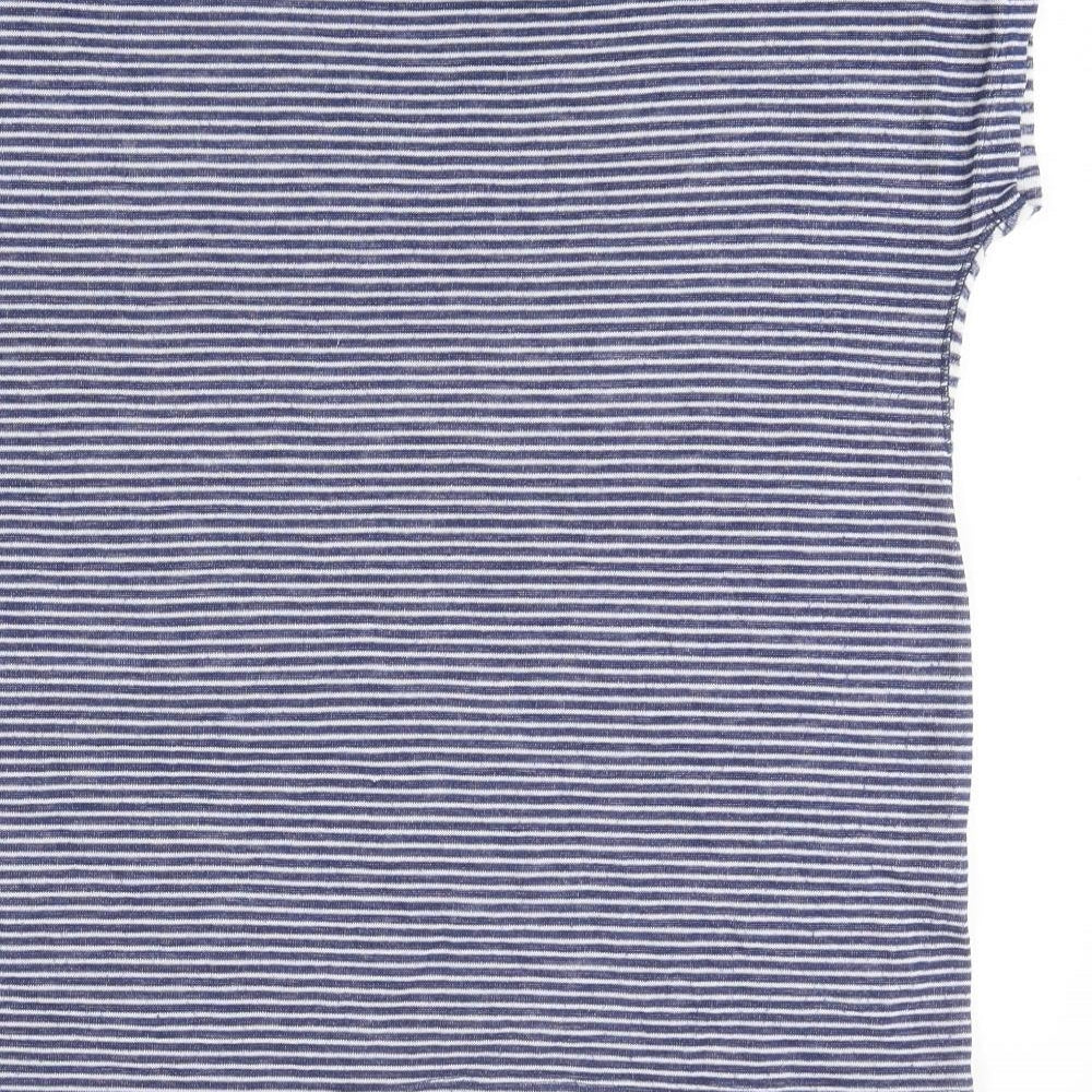 TU Womens Blue Striped Polyester Jersey T-Shirt Size 14 Round Neck