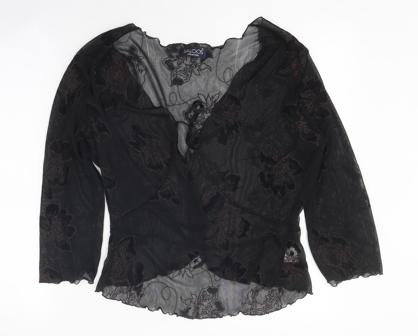 Saloos Womens Black Floral Polyester Wrap T-Shirt Size L V-Neck