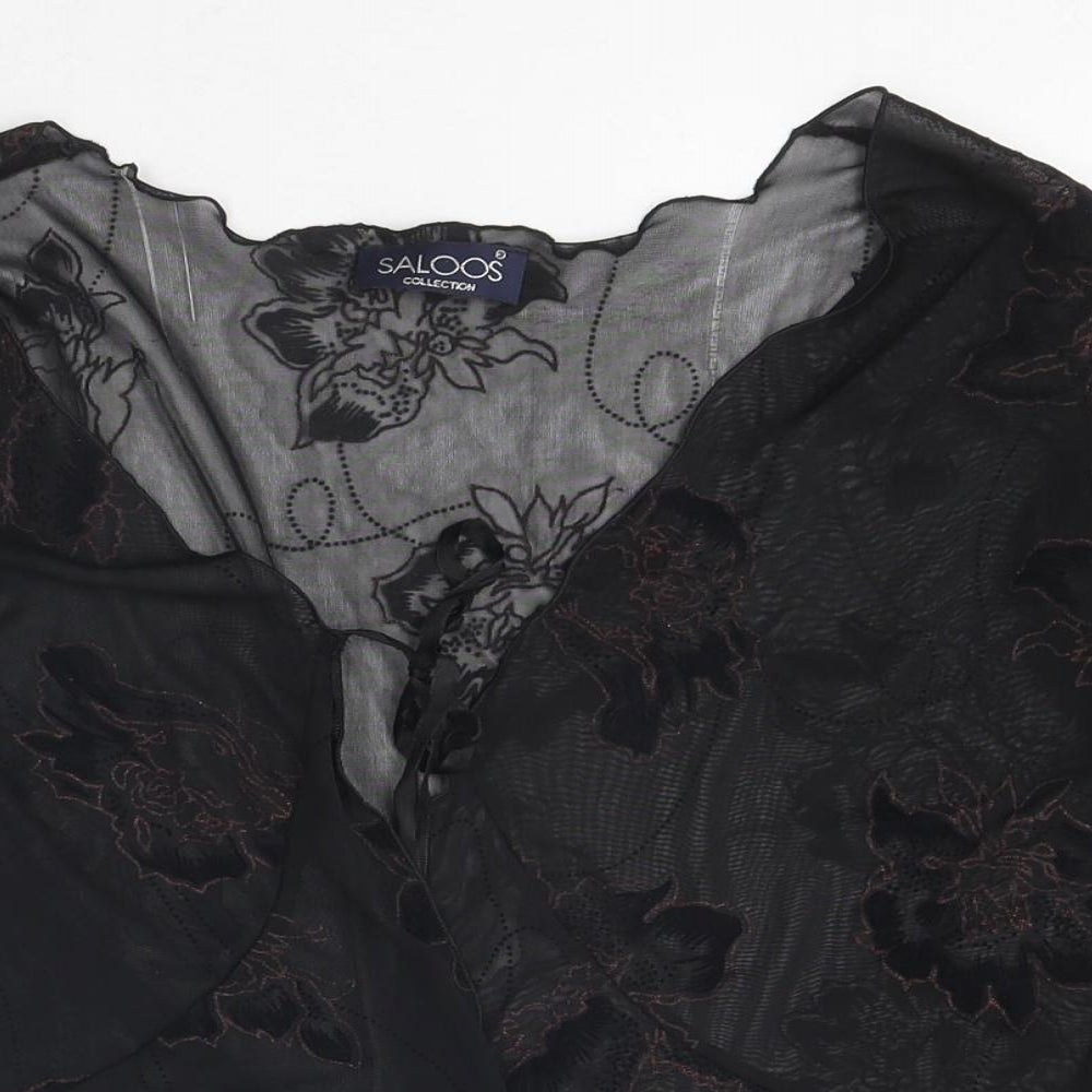 Saloos Womens Black Floral Polyester Wrap T-Shirt Size L V-Neck