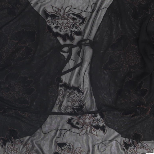Saloos Womens Black Floral Polyester Wrap T-Shirt Size L V-Neck