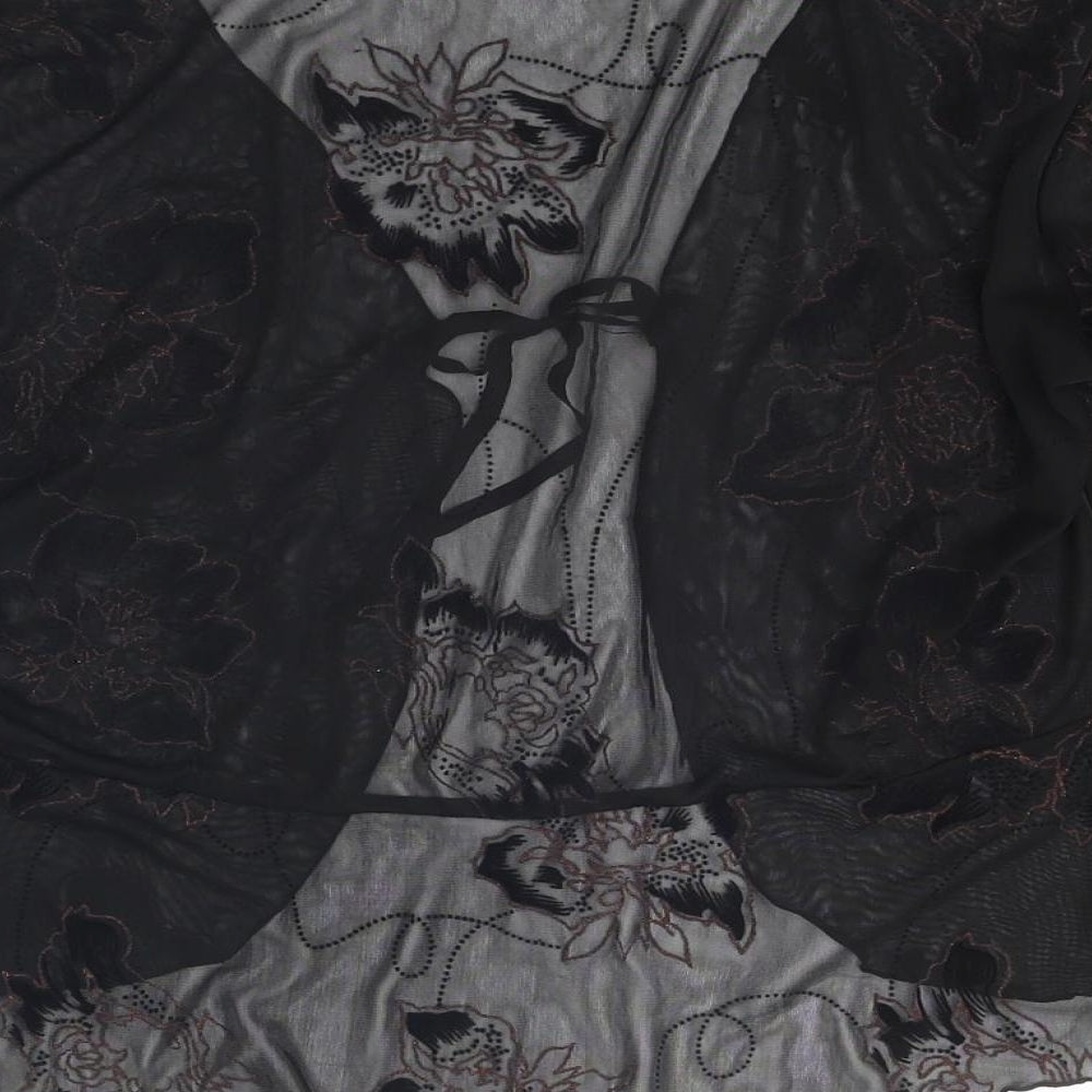 Saloos Womens Black Floral Polyester Wrap T-Shirt Size L V-Neck