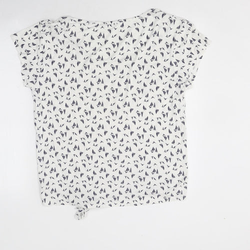 George Womens White Geometric Viscose Basic T-Shirt Size L Round Neck - Sail Boat Print