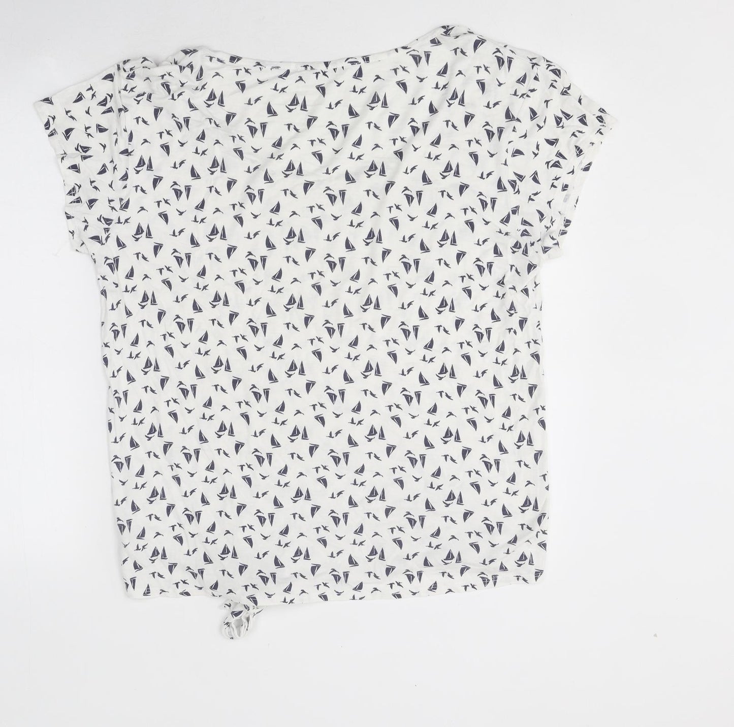 George Womens White Geometric Viscose Basic T-Shirt Size L Round Neck - Sail Boat Print