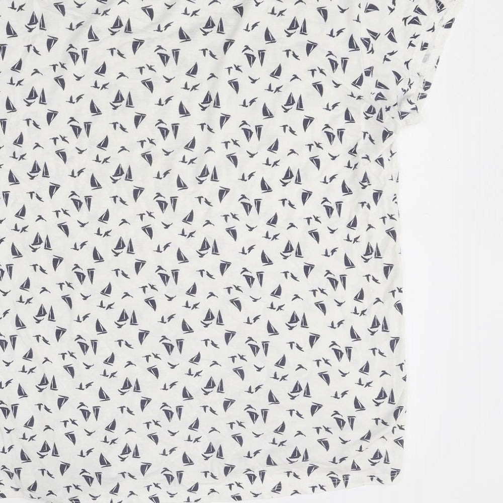 George Womens White Geometric Viscose Basic T-Shirt Size L Round Neck - Sail Boat Print