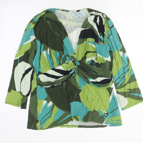 Wallis Womens Green Fair Isle Polyester Wrap T-Shirt Size 18 V-Neck