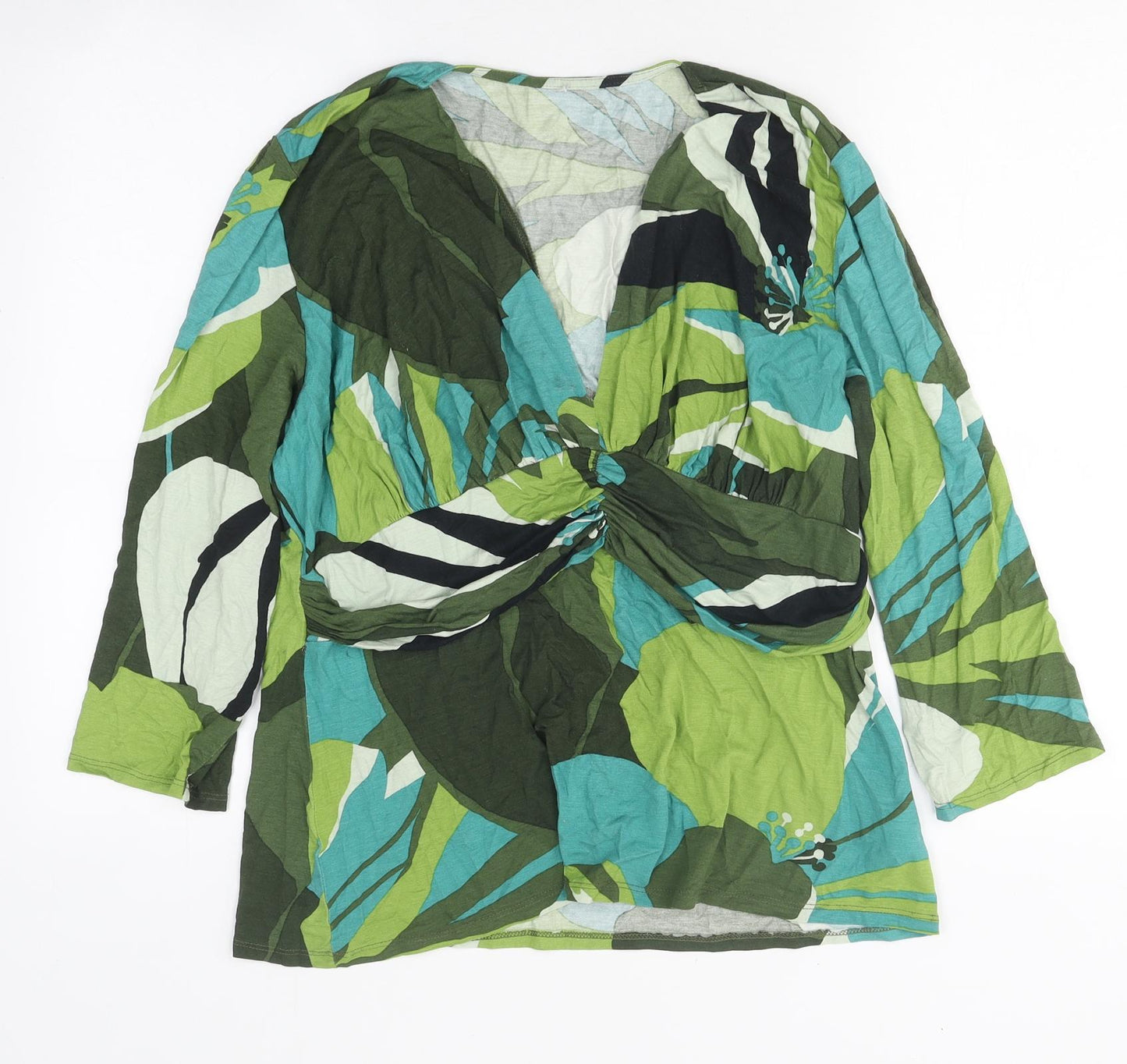 Wallis Womens Green Fair Isle Polyester Wrap T-Shirt Size 18 V-Neck