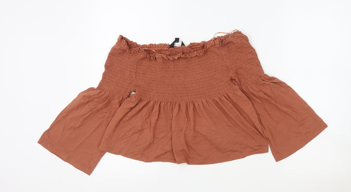 New Look Womens Orange Cotton Cropped Blouse Size 8 Off the Shoulder - Elasticated