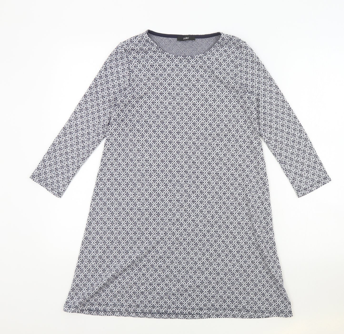 Zuiki Womens Black Geometric Polyester T-Shirt Dress Size S Round Neck Pullover