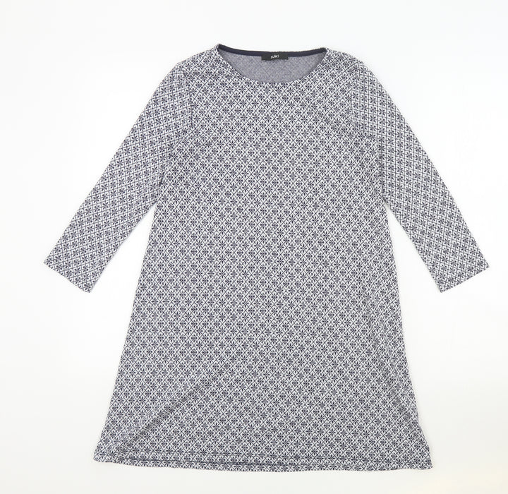 Zuiki Womens Black Geometric Polyester T-Shirt Dress Size S Round Neck Pullover