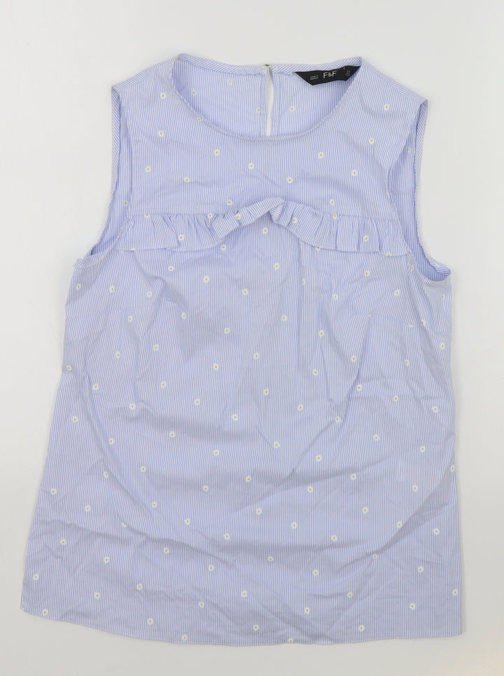 F&F Womens Blue Striped Cotton Basic Tank Size 6 Round Neck - Daisy
