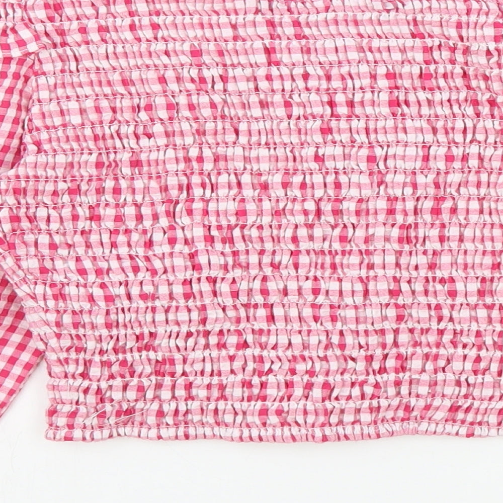 Zara Womens Red Check Polyester Cropped T-Shirt Size S Off the Shoulder