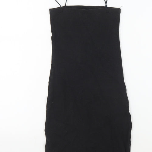 Zara Womens Black Cotton Bodycon Size S Square Neck Pullover