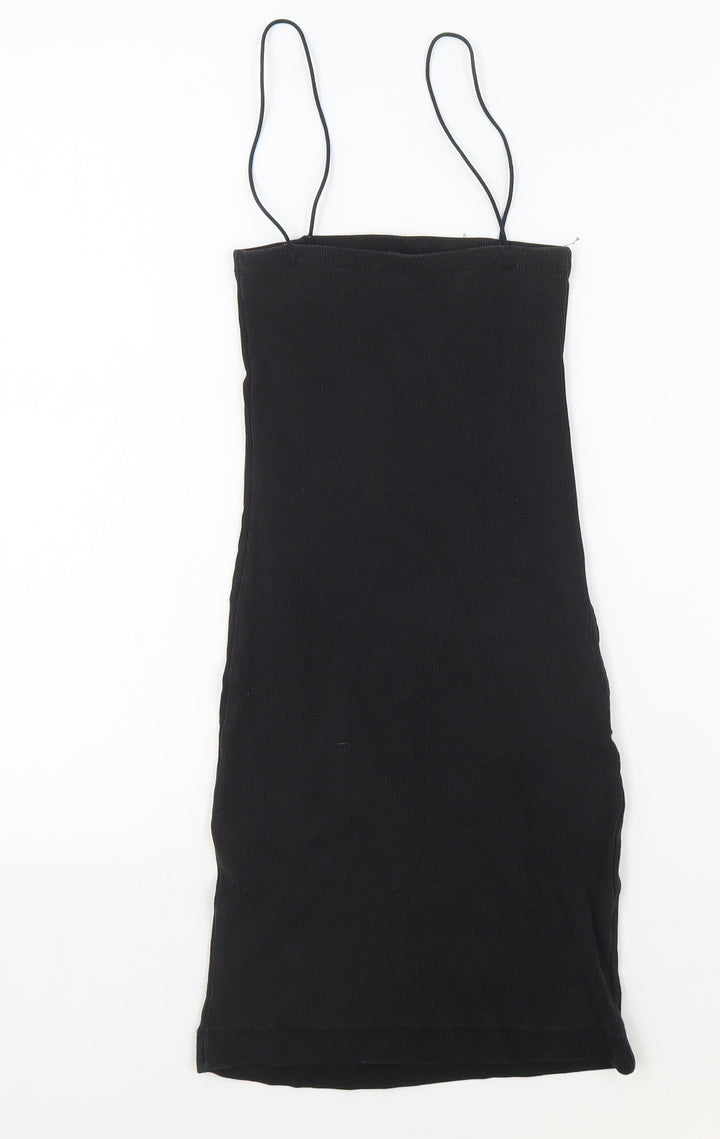 Zara Womens Black Cotton Bodycon Size S Square Neck Pullover