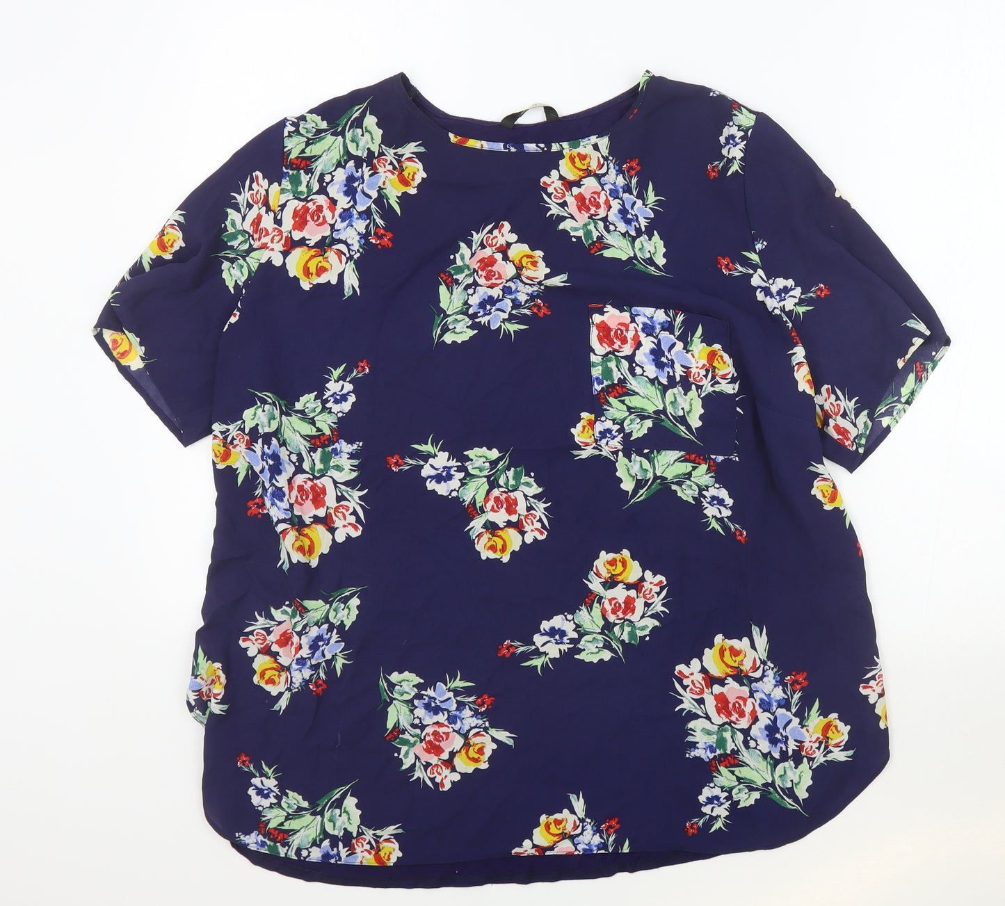 George Womens Blue Floral Polyester Basic T-Shirt Size 20 Round Neck