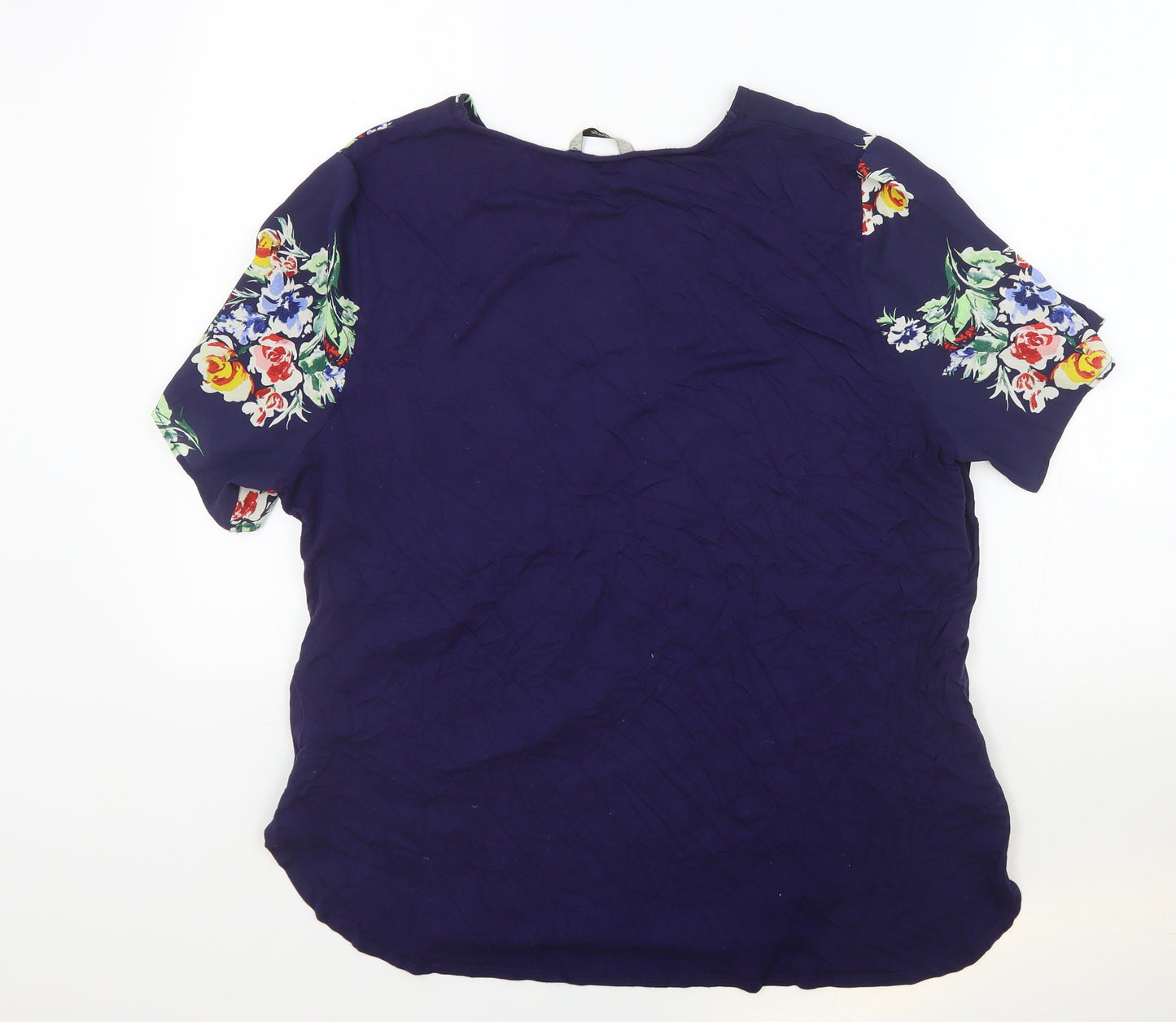 George Womens Blue Floral Polyester Basic T-Shirt Size 20 Round Neck