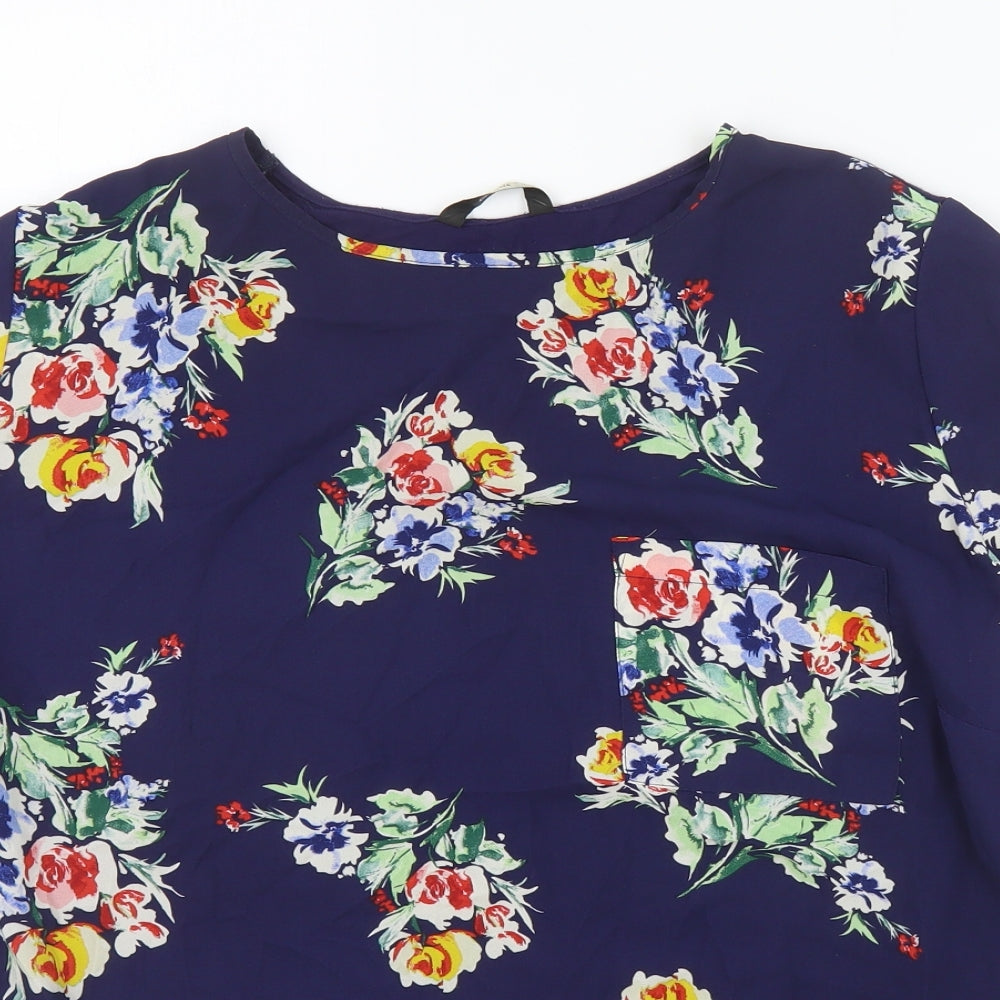 George Womens Blue Floral Polyester Basic T-Shirt Size 20 Round Neck