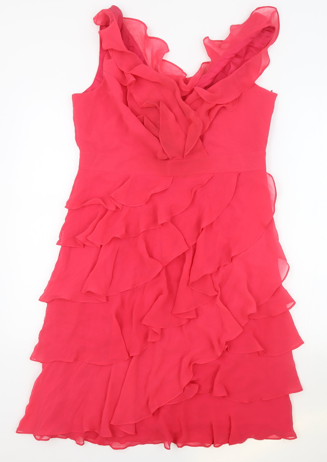 Monsoon Womens Pink Polyester Slip Dress Size 16 V-Neck Zip