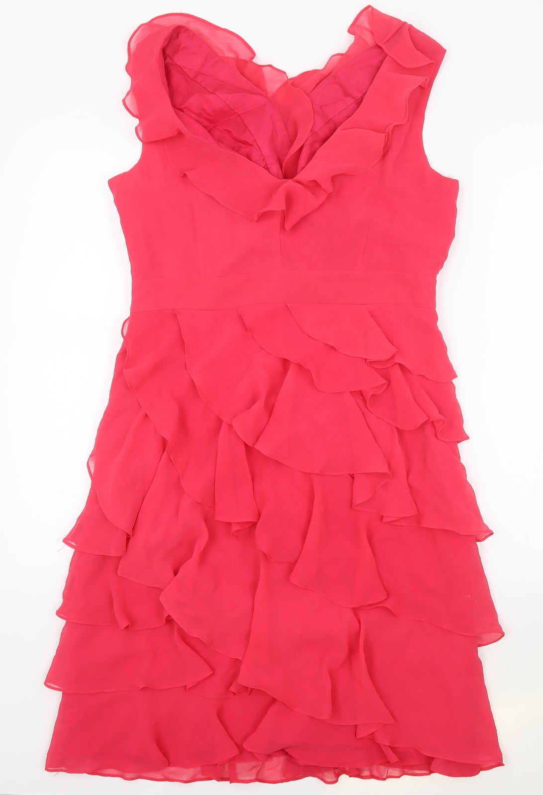 Monsoon Womens Pink Polyester Slip Dress Size 16 V-Neck Zip