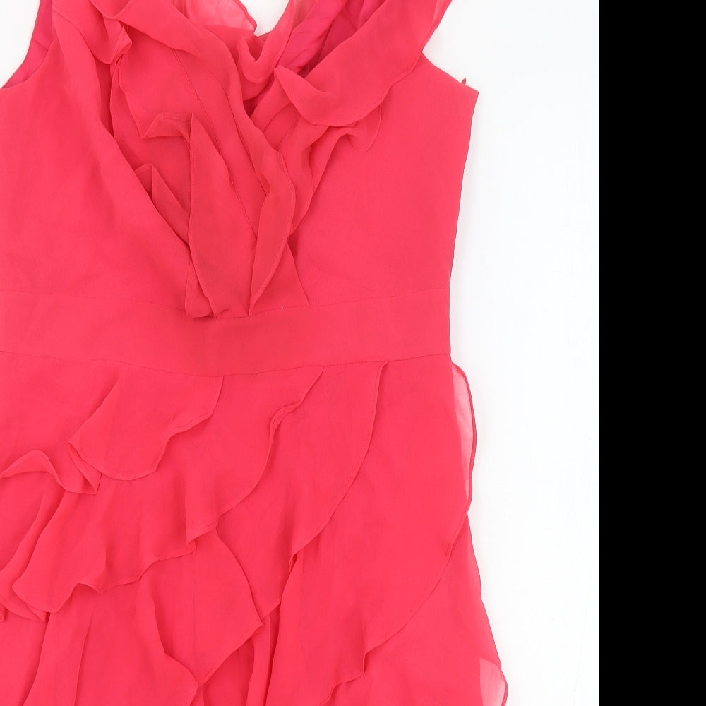 Monsoon Womens Pink Polyester Slip Dress Size 16 V-Neck Zip