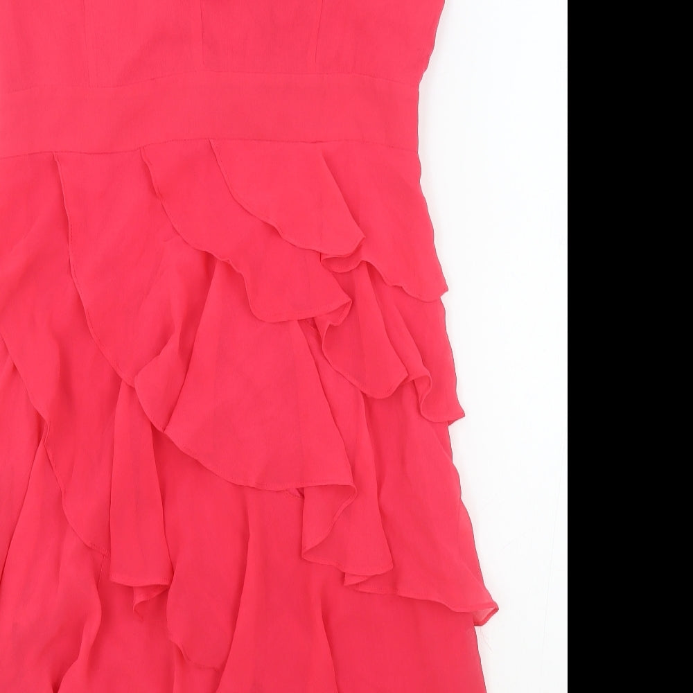 Monsoon Womens Pink Polyester Slip Dress Size 16 V-Neck Zip