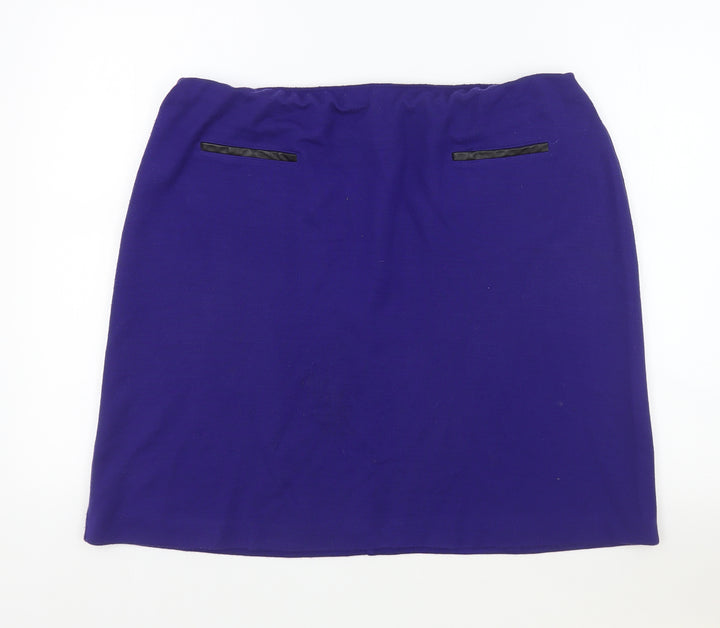 Roman Womens Blue Acrylic Straight & Pencil Skirt Size 18 - Faux Leather Pockets