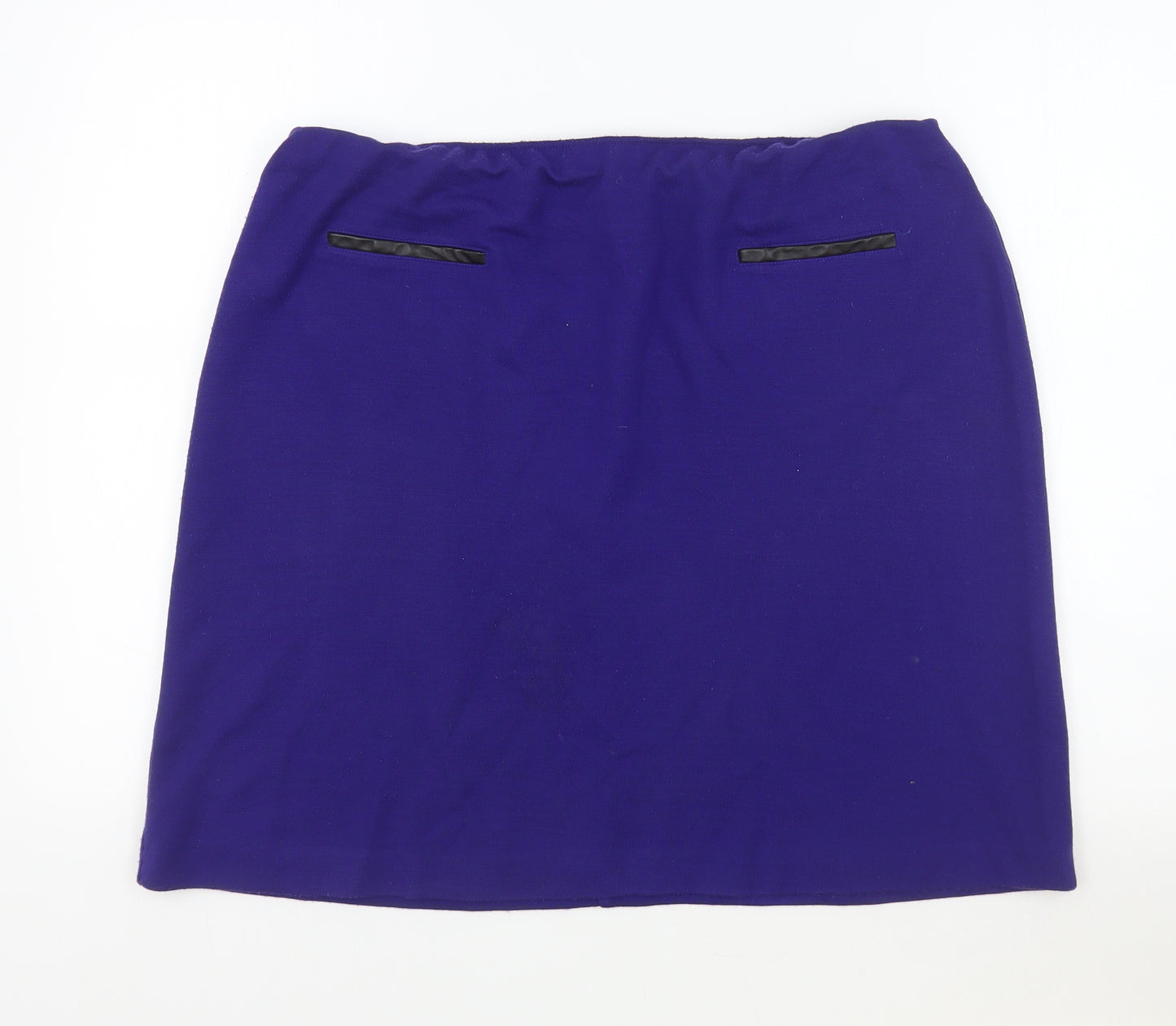 Roman Womens Blue Acrylic Straight & Pencil Skirt Size 18 - Faux Leather Pockets