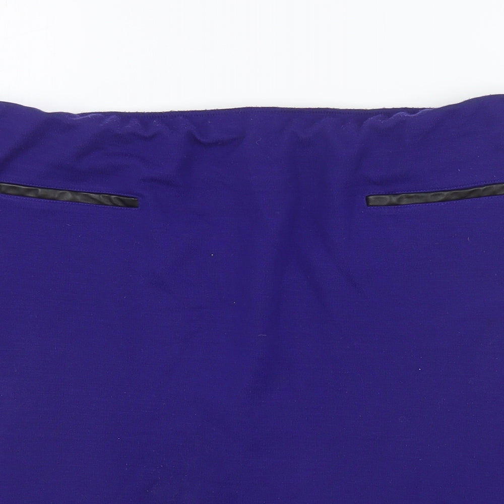 Roman Womens Blue Acrylic Straight & Pencil Skirt Size 18 - Faux Leather Pockets