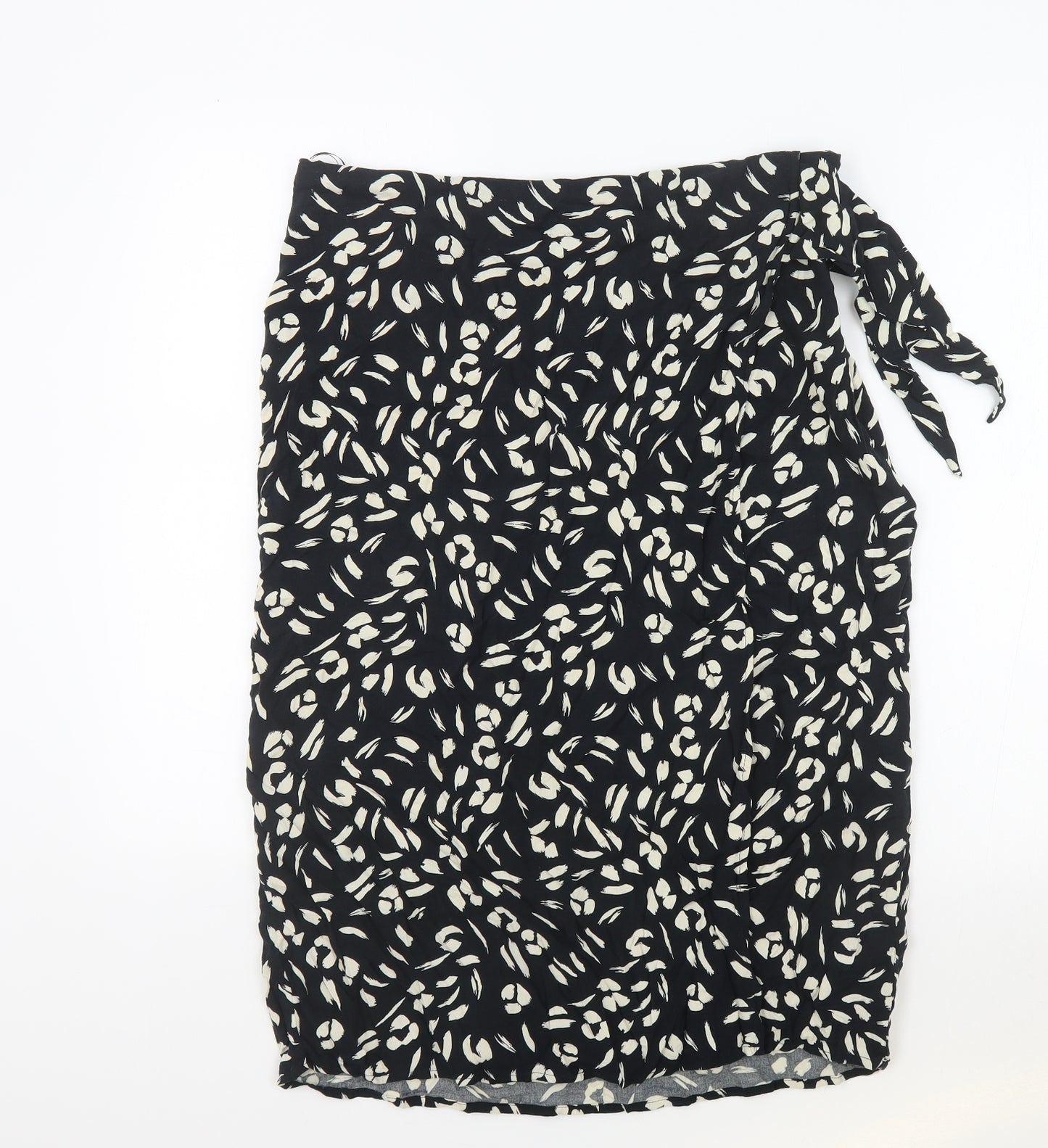 Principles Womens Black Geometric Viscose Wrap Skirt Size 16 Zip