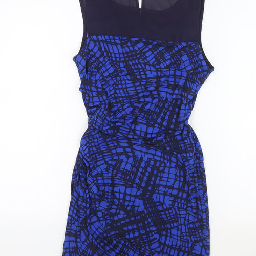 NEXT Womens Blue Geometric Polyester Bodycon Size 8 Boat Neck Button