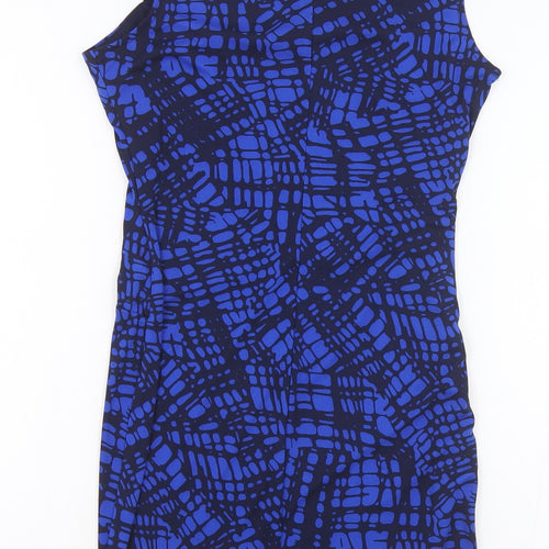 NEXT Womens Blue Geometric Polyester Bodycon Size 8 Boat Neck Button