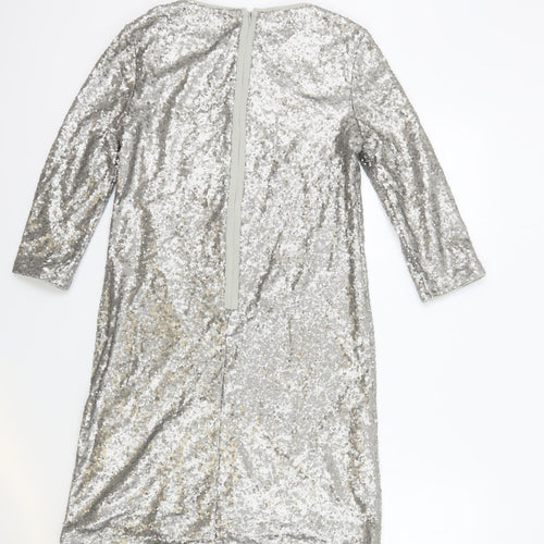 Marks and Spencer Womens Silver Polyester Slip Dress Size 10 Round Neck Zip