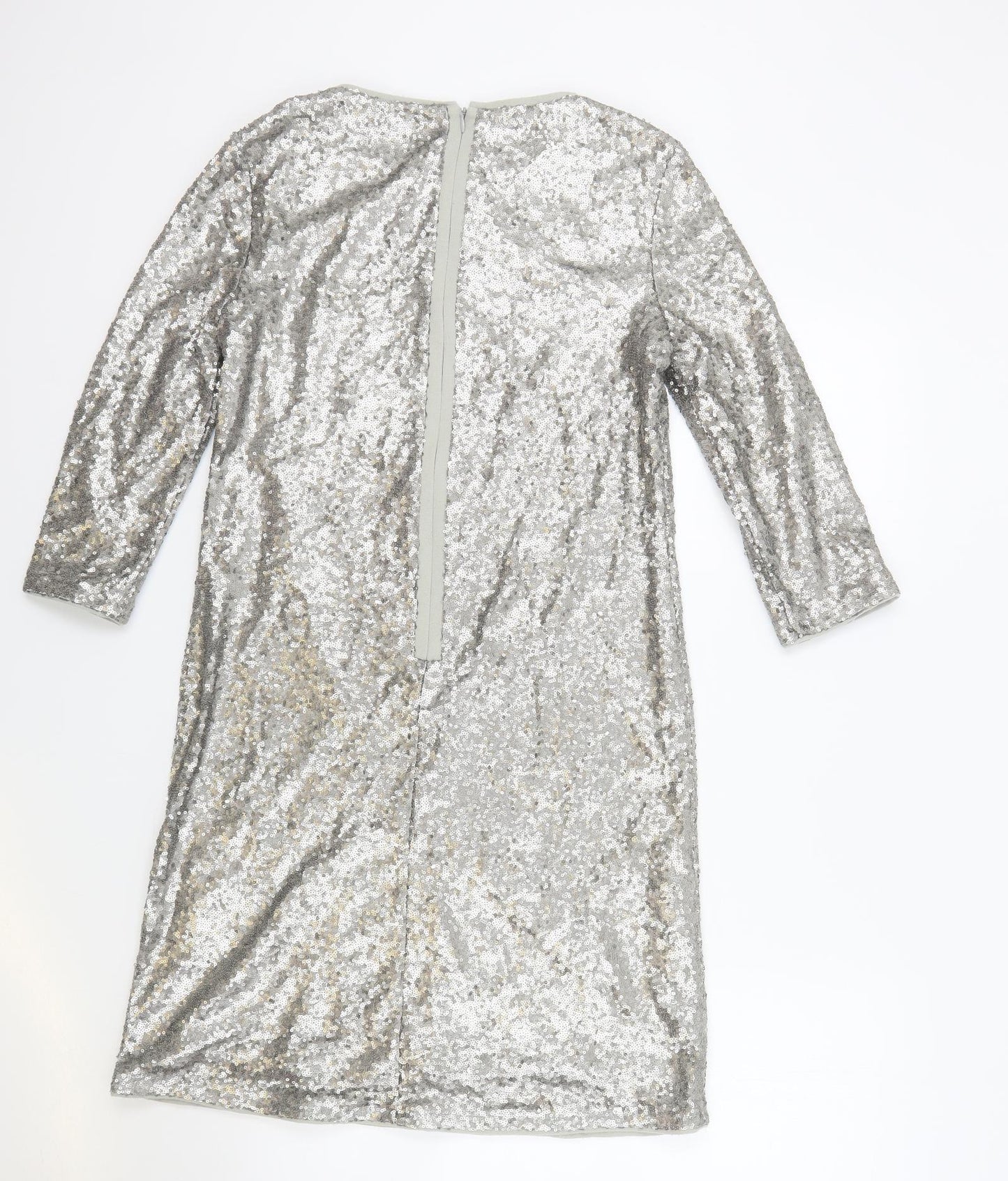 Marks and Spencer Womens Silver Polyester Slip Dress Size 10 Round Neck Zip