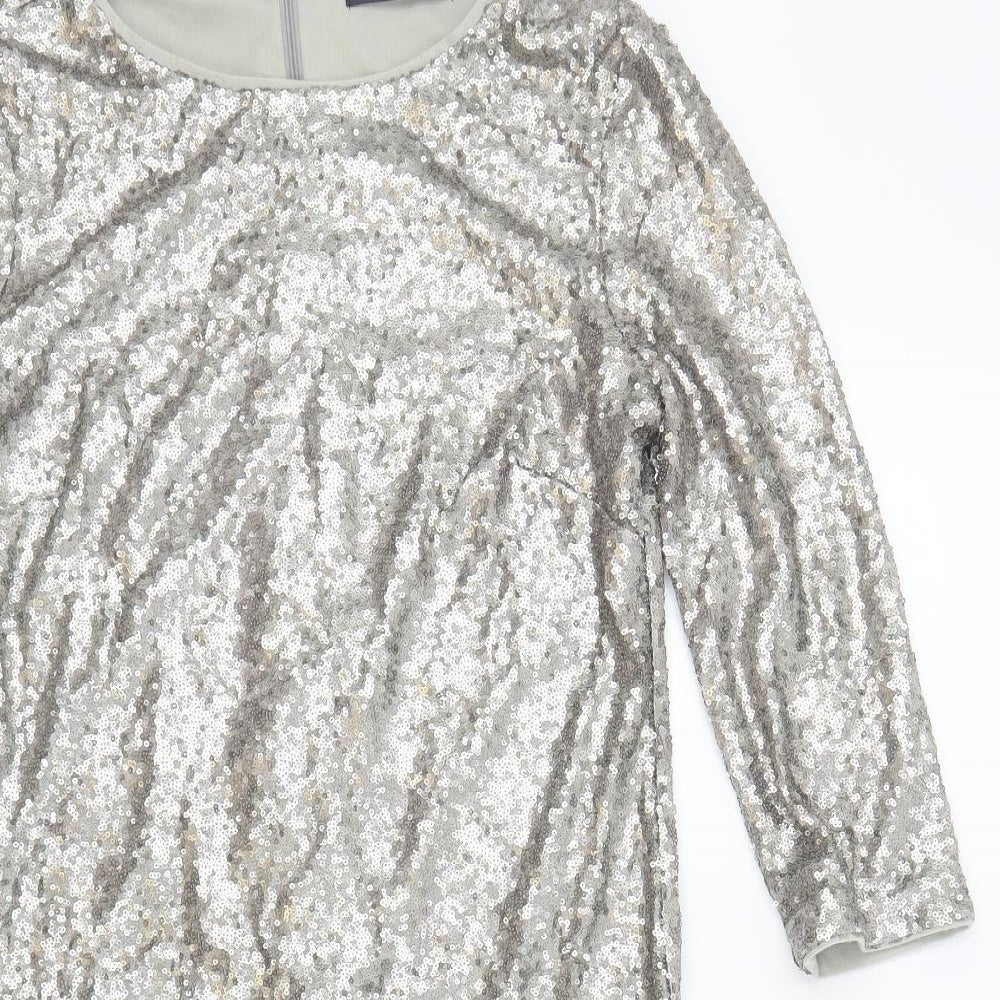 Marks and Spencer Womens Silver Polyester Slip Dress Size 10 Round Neck Zip