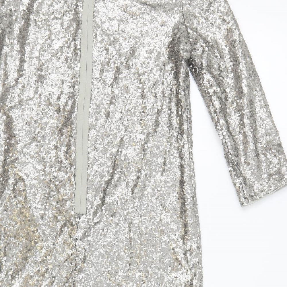 Marks and Spencer Womens Silver Polyester Slip Dress Size 10 Round Neck Zip