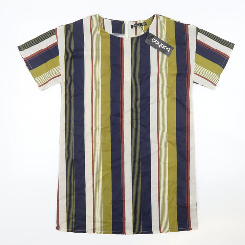 Boohoo Womens Multicoloured Striped Polyester Tunic Blouse Size 10 Round Neck