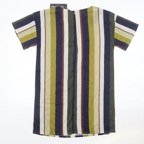 Boohoo Womens Multicoloured Striped Polyester Tunic Blouse Size 10 Round Neck