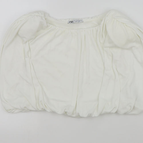 Zara Womens White Polyester Cropped T-Shirt Size S Off the Shoulder - Bandeau