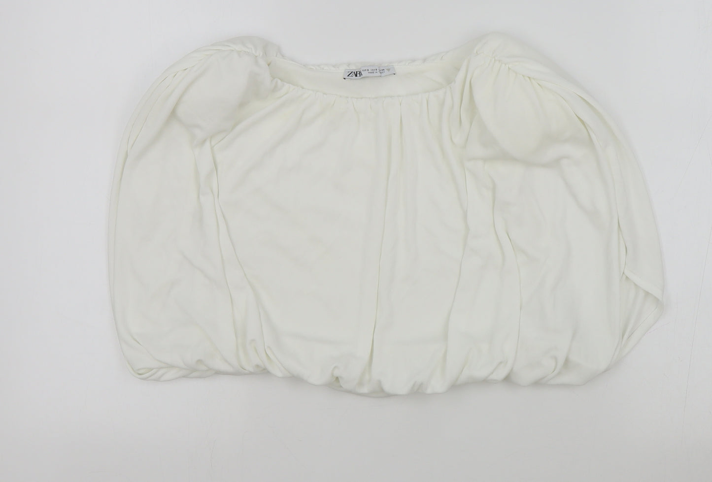 Zara Womens White Polyester Cropped T-Shirt Size S Off the Shoulder - Bandeau