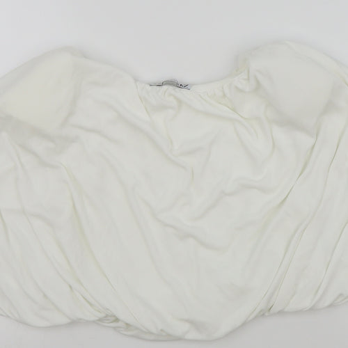 Zara Womens White Polyester Cropped T-Shirt Size S Off the Shoulder - Bandeau