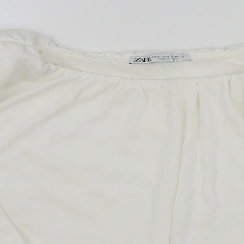 Zara Womens White Polyester Cropped T-Shirt Size S Off the Shoulder - Bandeau
