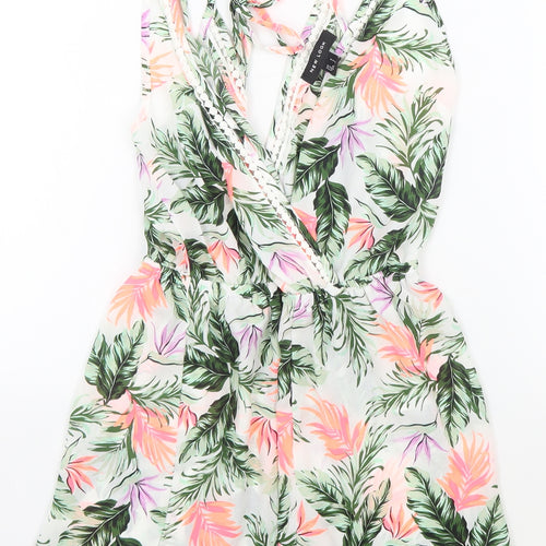 New Look Womens Multicoloured Floral Polyester Romper One-Piece Size S Drawstring - Neon