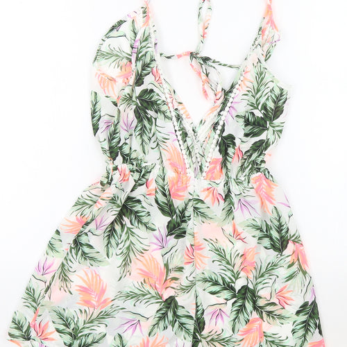 New Look Womens Multicoloured Floral Polyester Romper One-Piece Size S Drawstring - Neon