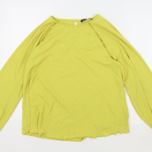 M&S Womens Yellow Polyester Basic Blouse Size 14 Round Neck - Keyhole