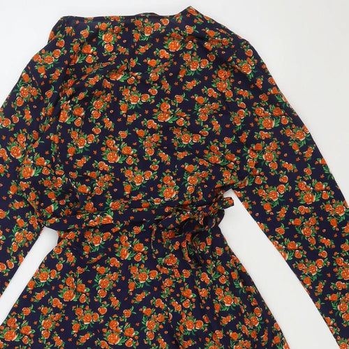 Missguided Womens Orange Floral Polyester Wrap Dress Size 16 V-Neck Zip