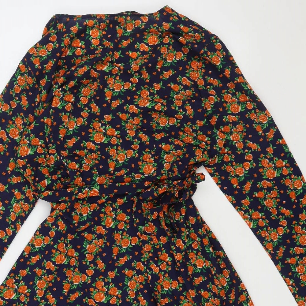 Missguided Womens Orange Floral Polyester Wrap Dress Size 16 V-Neck Zip