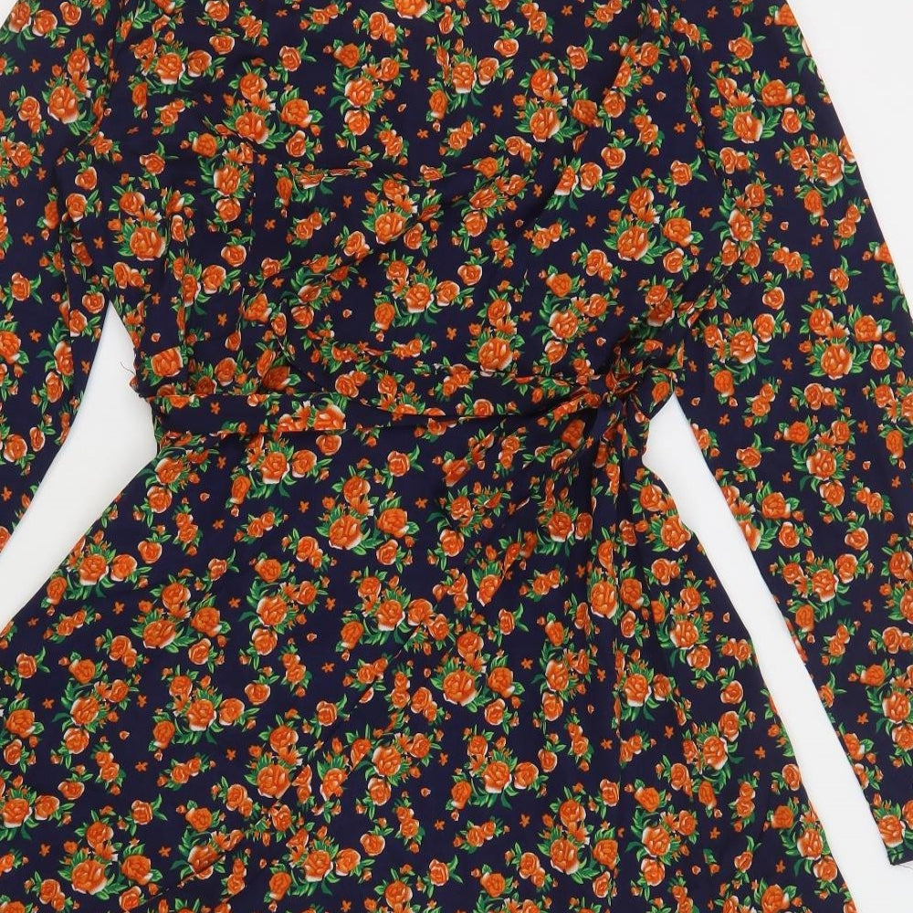 Missguided Womens Orange Floral Polyester Wrap Dress Size 16 V-Neck Zip